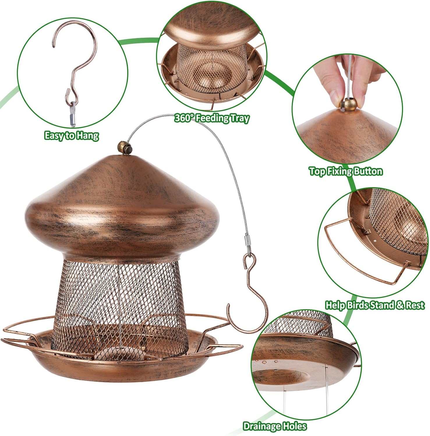 3.5lb Mushroom Metal Bird Feeder -  Gold