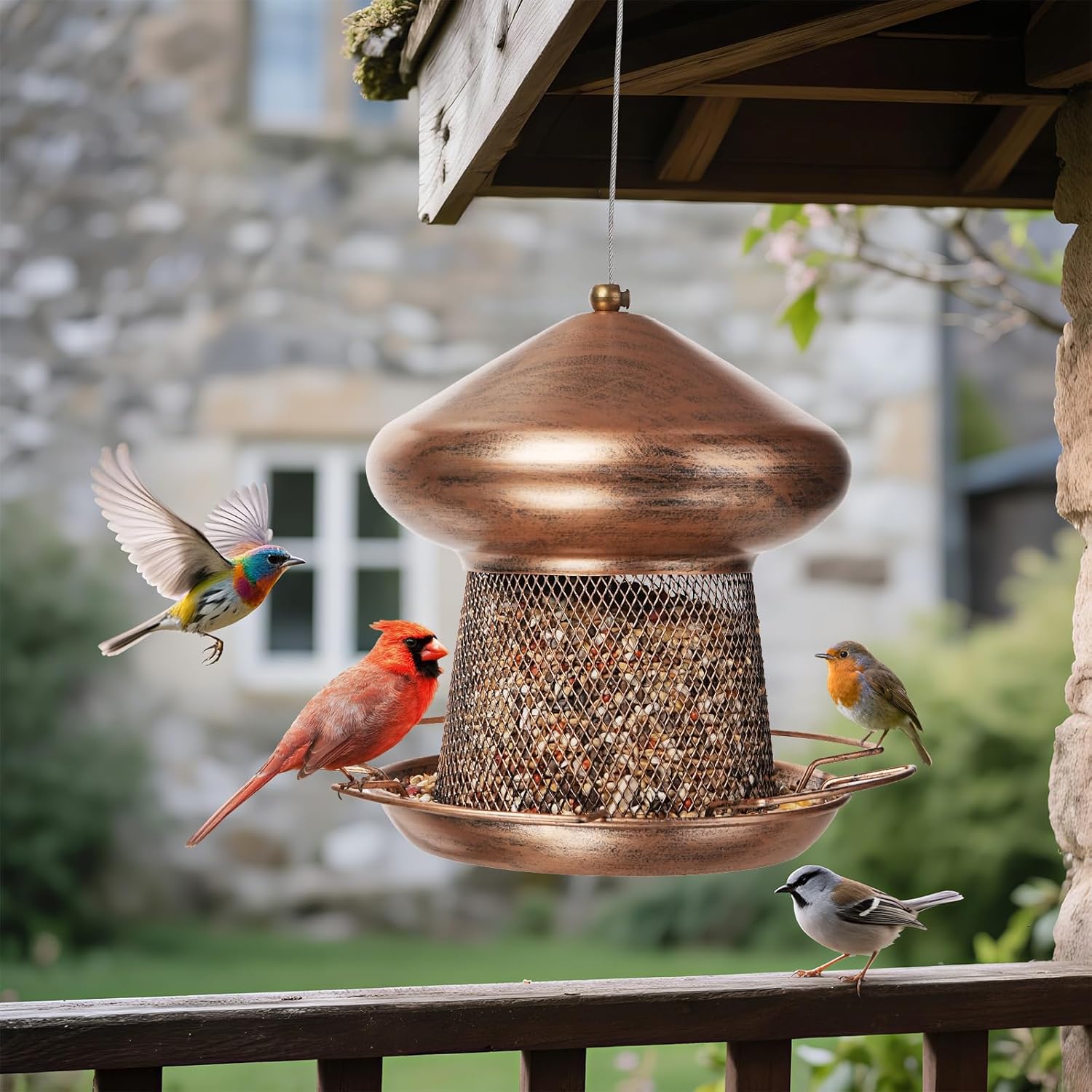 3.5lb Mushroom Metal Bird Feeder -  Gold