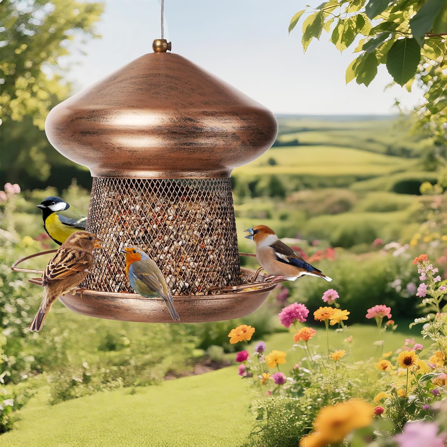 3.5lb Mushroom Metal Bird Feeder -  Gold