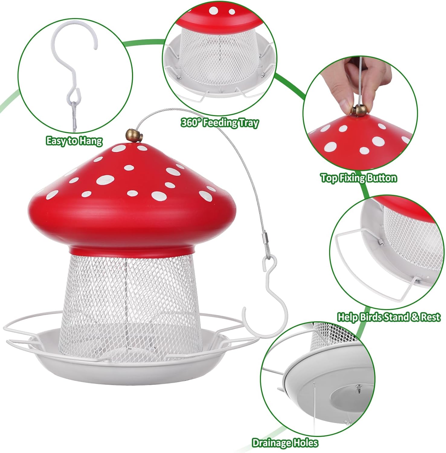 3.5lb Mushroom Metal Bird Feeder -  Red