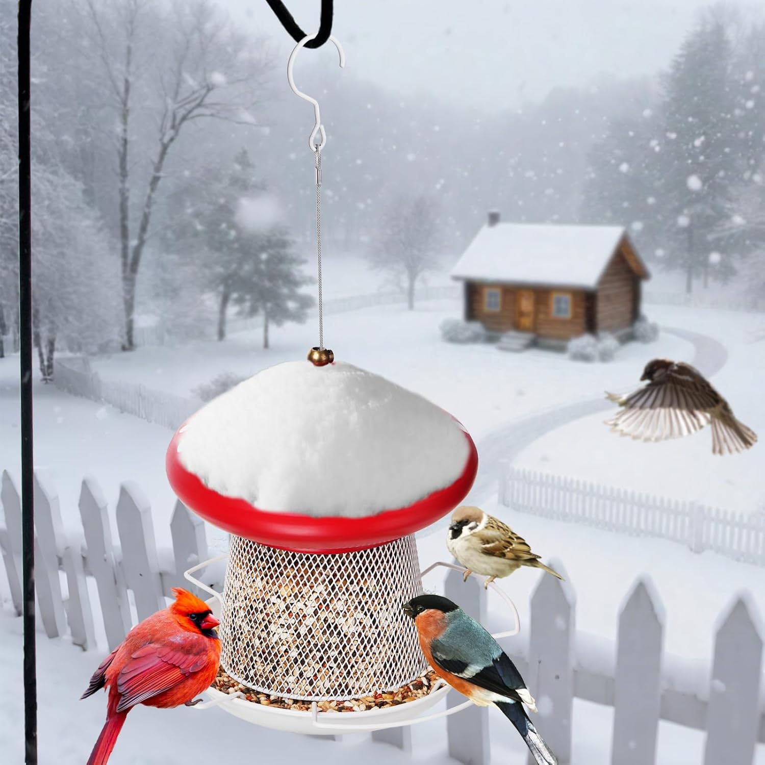 3.5lb Mushroom Metal Bird Feeder -  Red