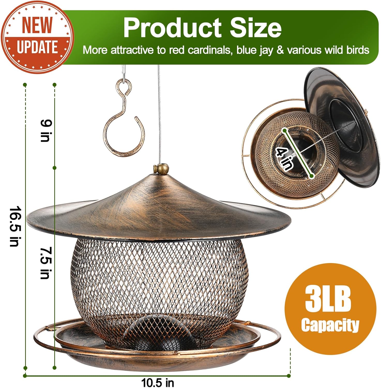 3lb Extra Large Roof Round Bird Feeder