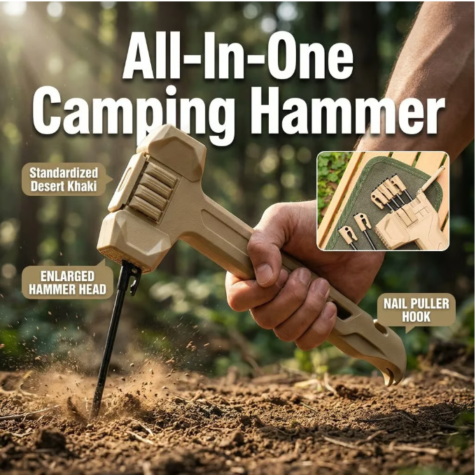🔥50%OFF🔥🔨2-in-1 Tent Stake Hammer with 8 Stakes - 🙅♂️ Never Search for Scattered Pegs Again! 💪 
