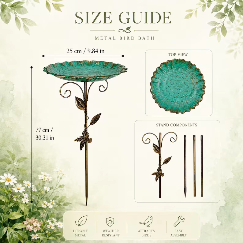 Vintage Garden Stake Bird Bath & Feeder
