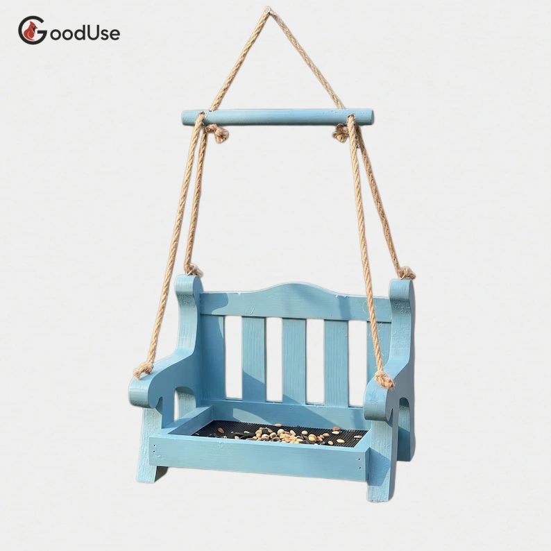 Wooden Porch Swing Hanging Bird Feeder