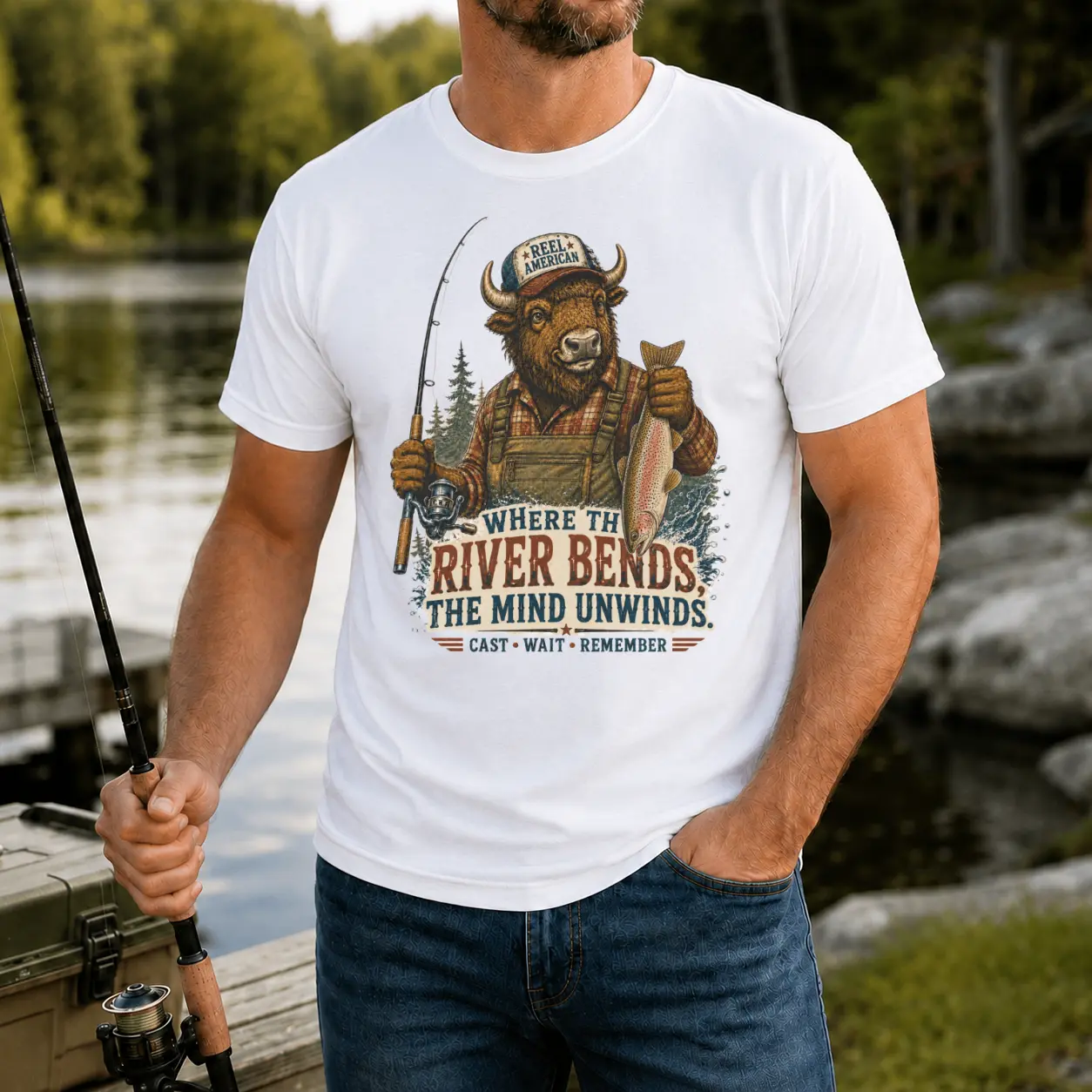 Reel American Trout Fishing Bison Graphic | Classic Unisex Tee