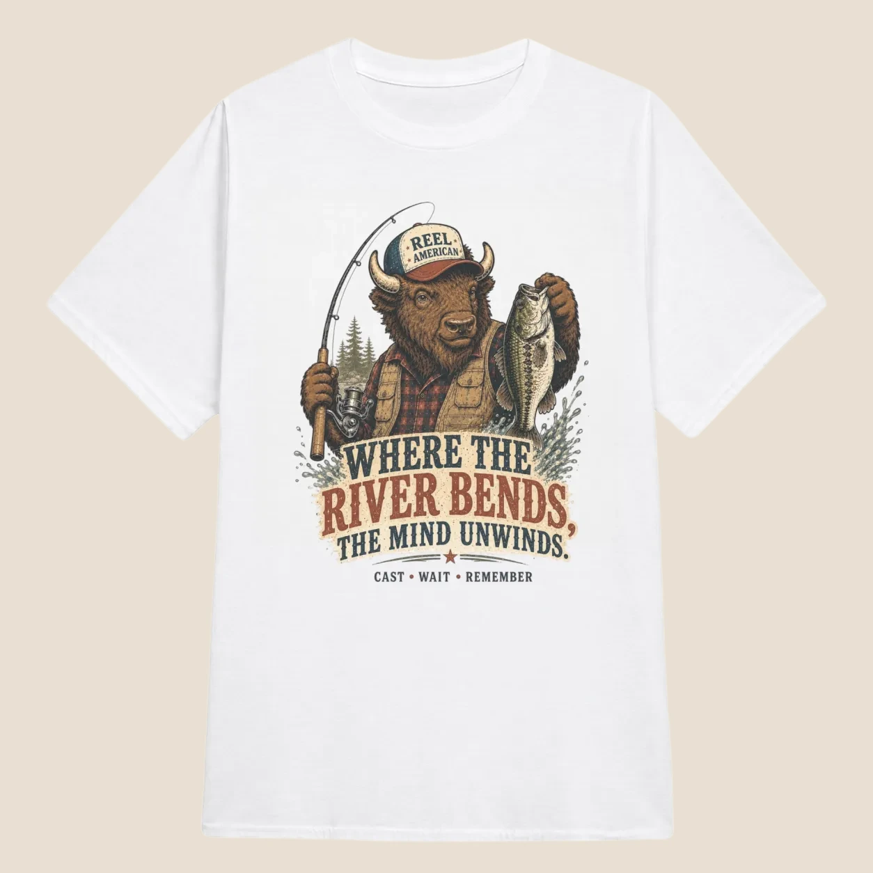 Where the River Bends Bison Fishing Vintage Graphic | Classic Unisex Tee