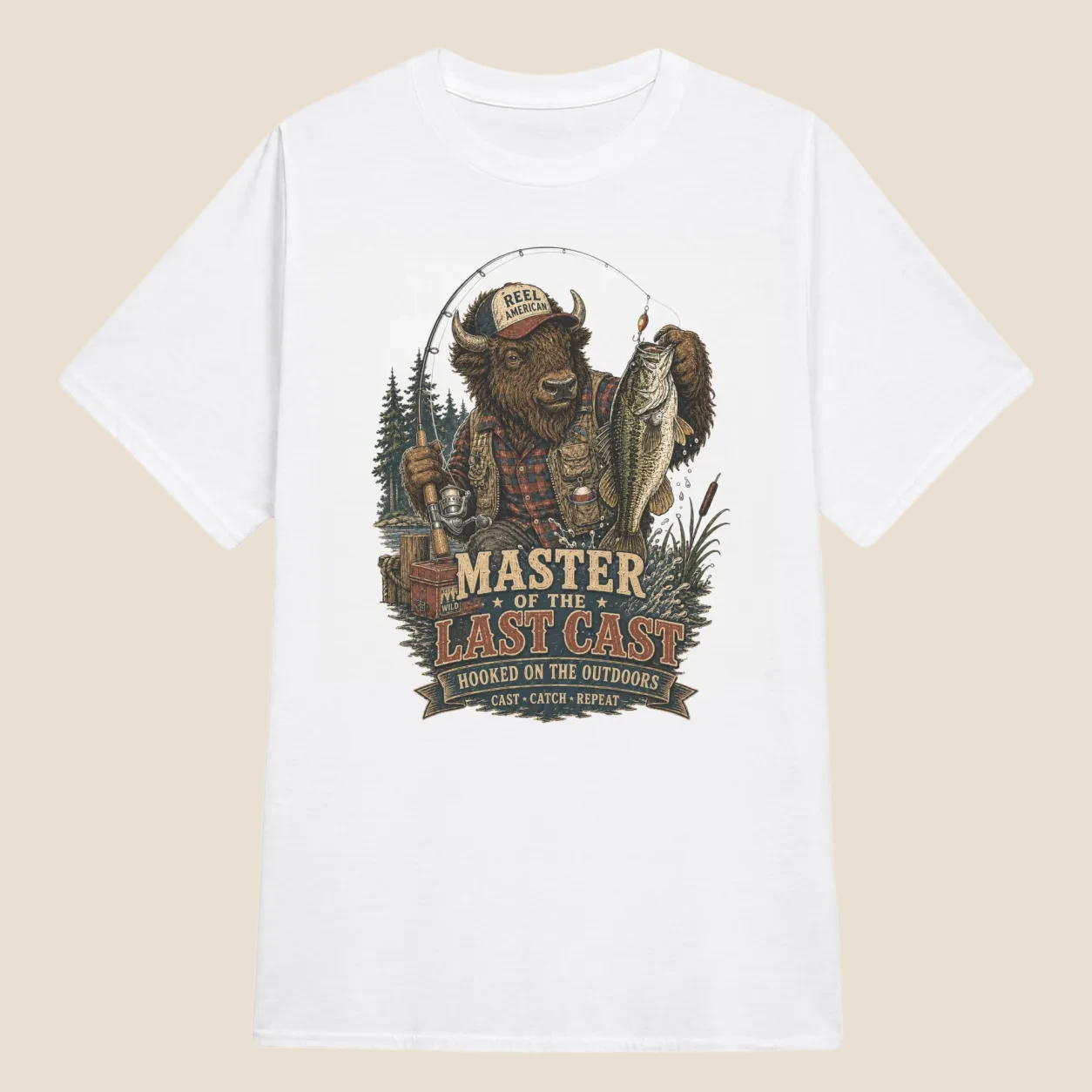 Master of the Last Cast Bison Fishing Vintage Graphic |Classic Unisex Tee