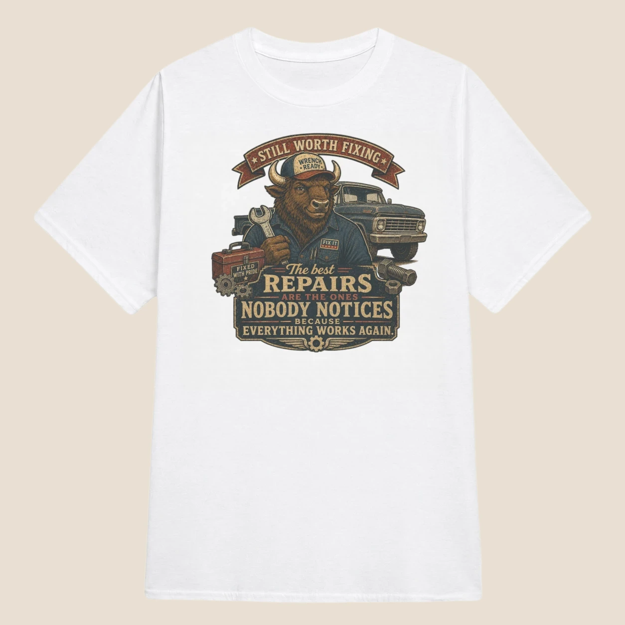 Still Worth Fixing Bison Mechanic Vintage Graphic | Classic Unisex Tee