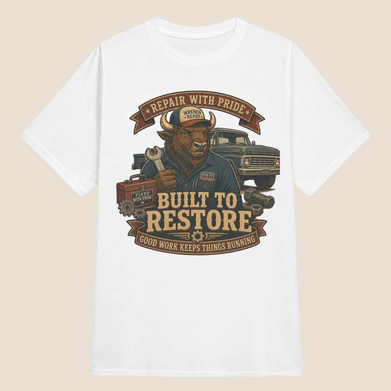 Built to Restore Bison Mechanic Vintage Graphic | Classic Unisex Tee