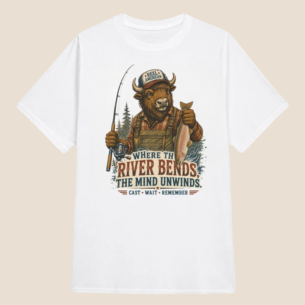 Reel American Trout Fishing Bison Graphic | Classic Unisex Tee