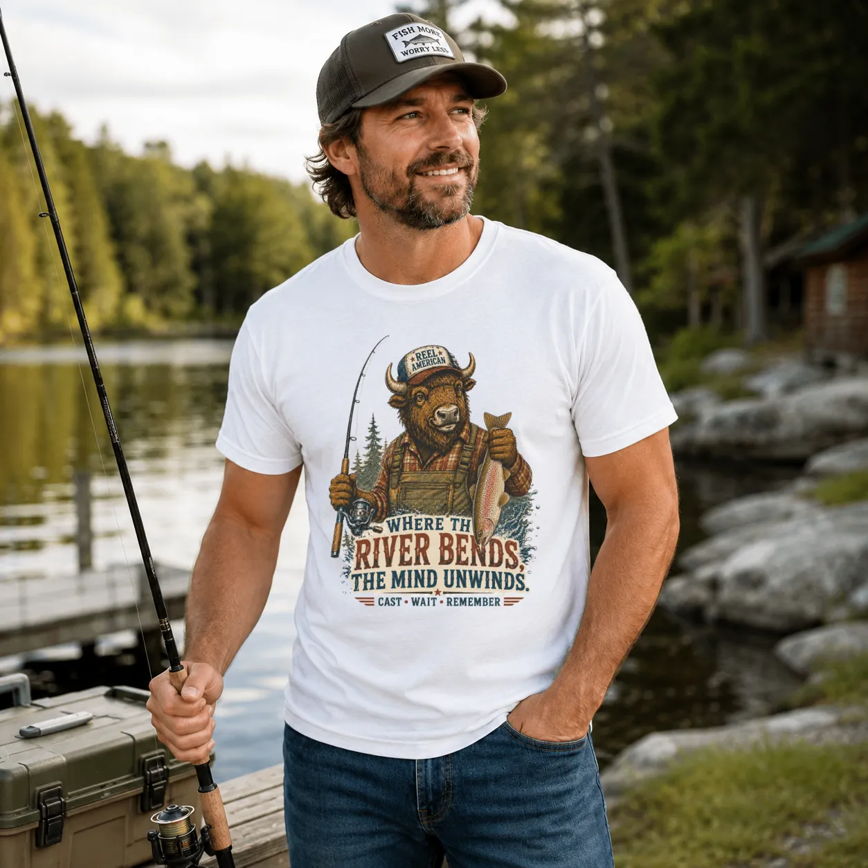 Reel American Trout Fishing Bison Graphic | Classic Unisex Tee