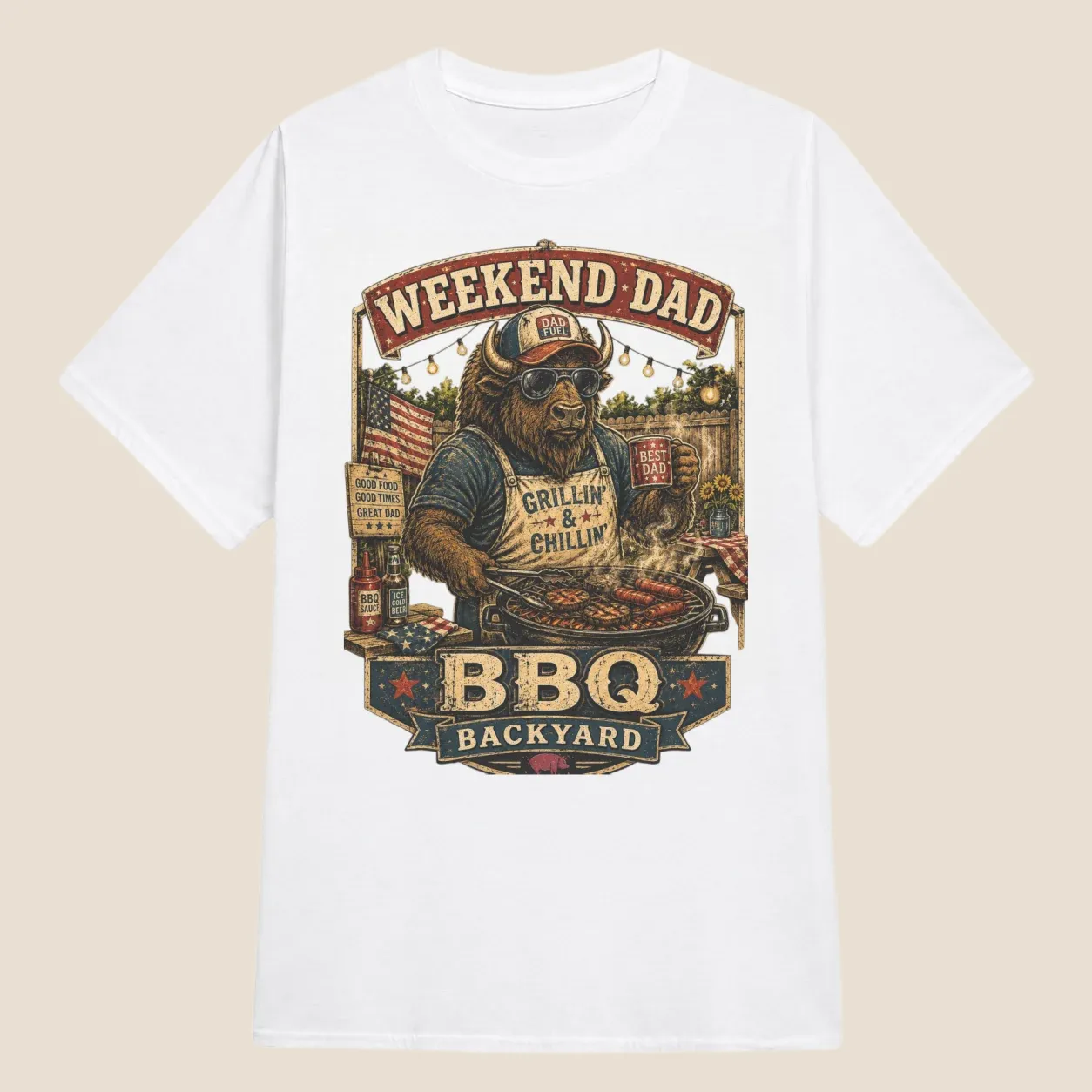 Patriotic Bison BBQ Dad Vintage Graphic | Classic Unisex Tee