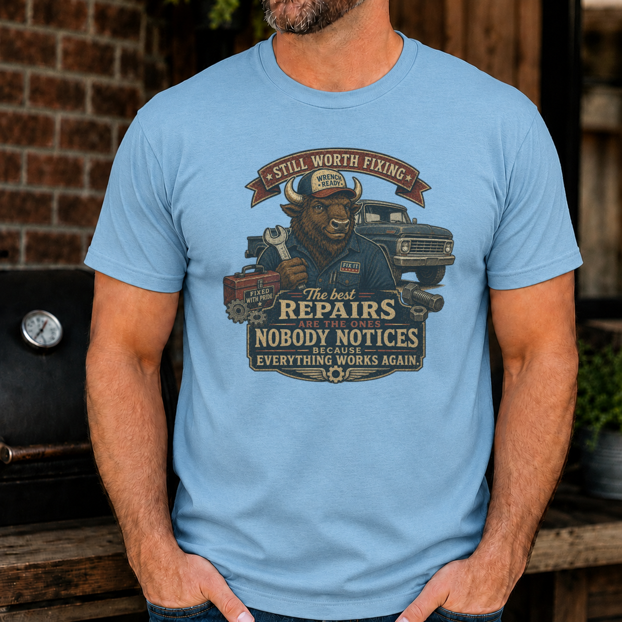 Still Worth Fixing Bison Mechanic Vintage Graphic |Classic Unisex Tee