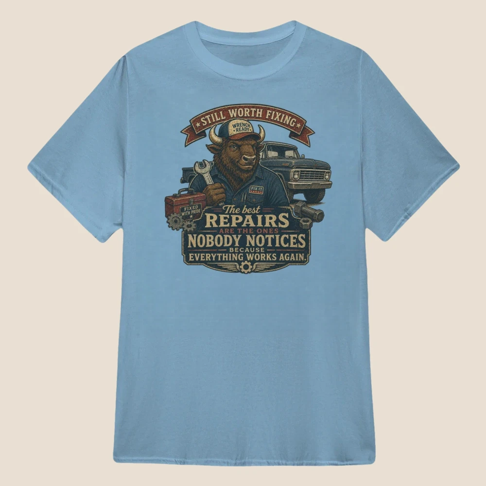 Still Worth Fixing Bison Mechanic Vintage Graphic | Classic Unisex Tee