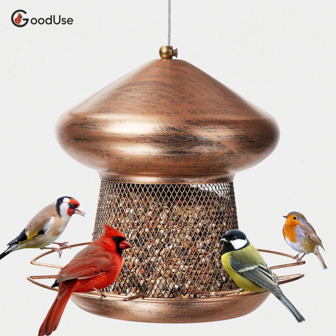 3.5lb Mushroom Metal Bird Feeder -  Gold