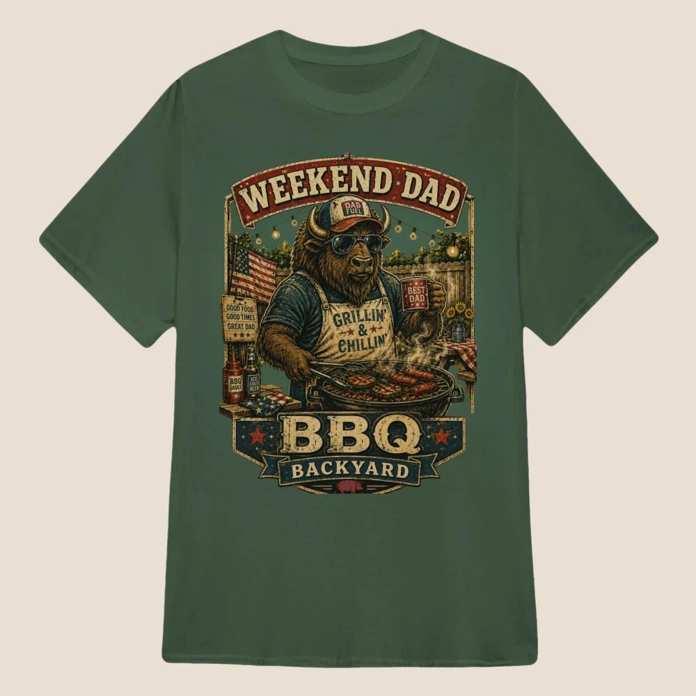 Patriotic Bison BBQ Dad Vintage Graphic | Classic Unisex Tee