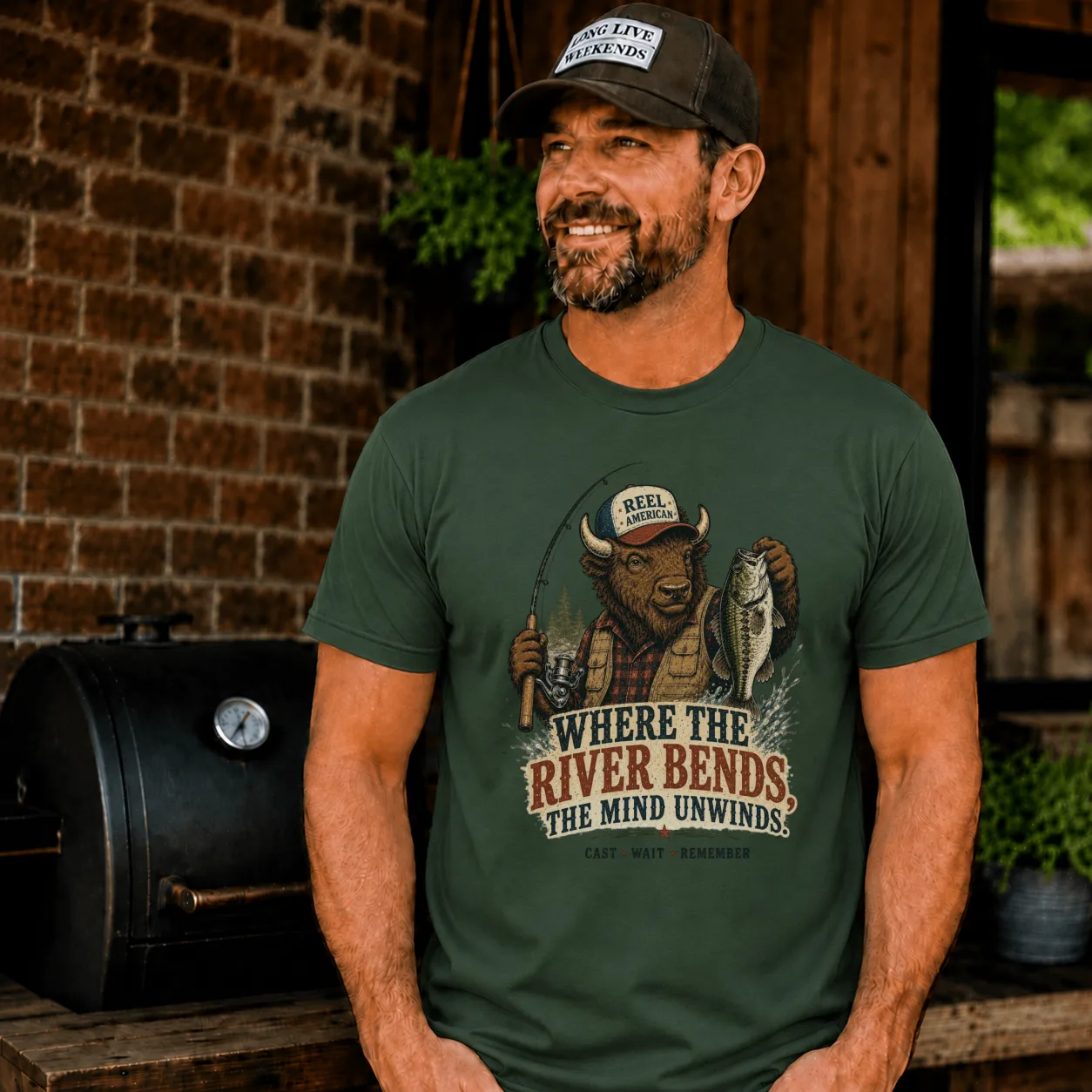 Where the River Bends Bison Fishing Vintage Graphic |Classic Unisex Tee