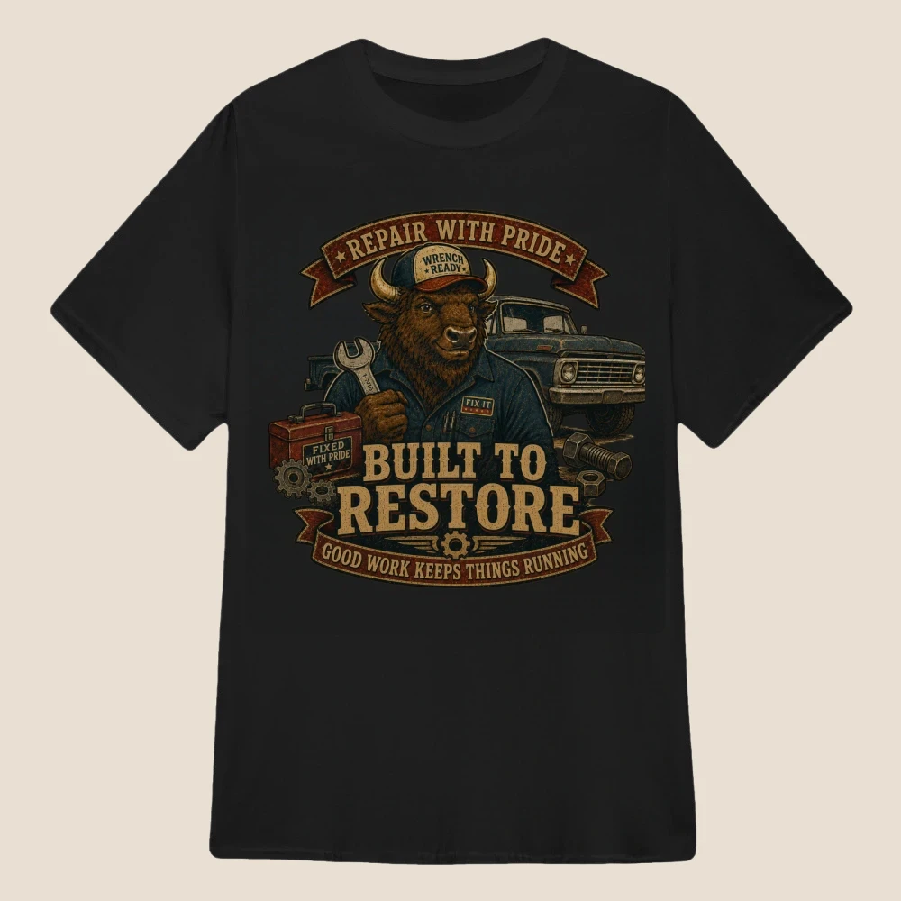 Built to Restore Bison Mechanic Vintage Graphic | Classic Unisex Tee