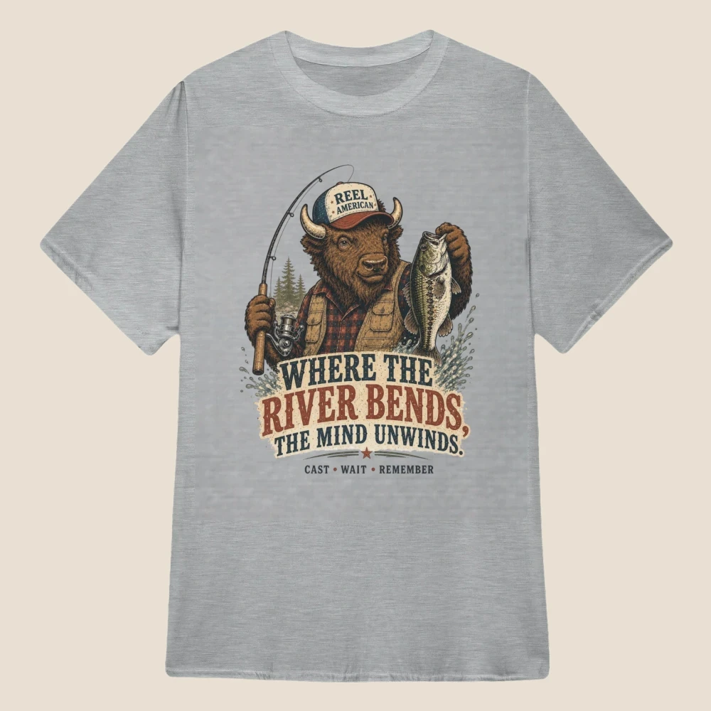 Where the River Bends Bison Fishing Vintage Graphic | Classic Unisex Tee