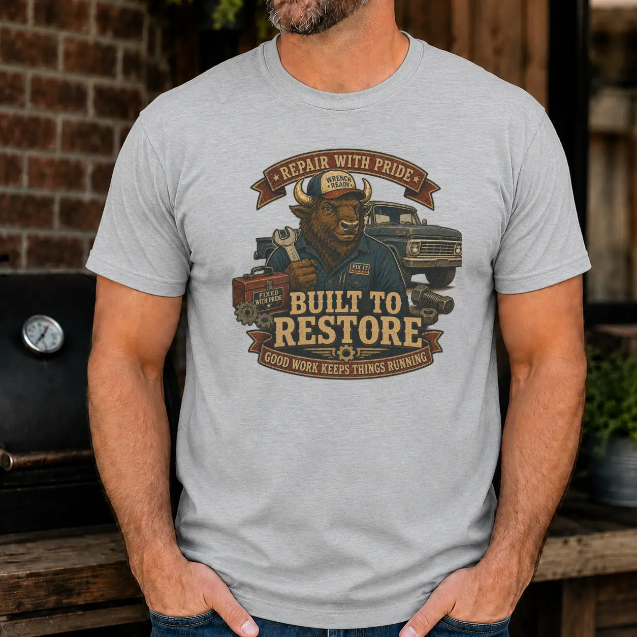 Built to Restore Bison Mechanic Vintage Graphic |Classic Unisex Tee