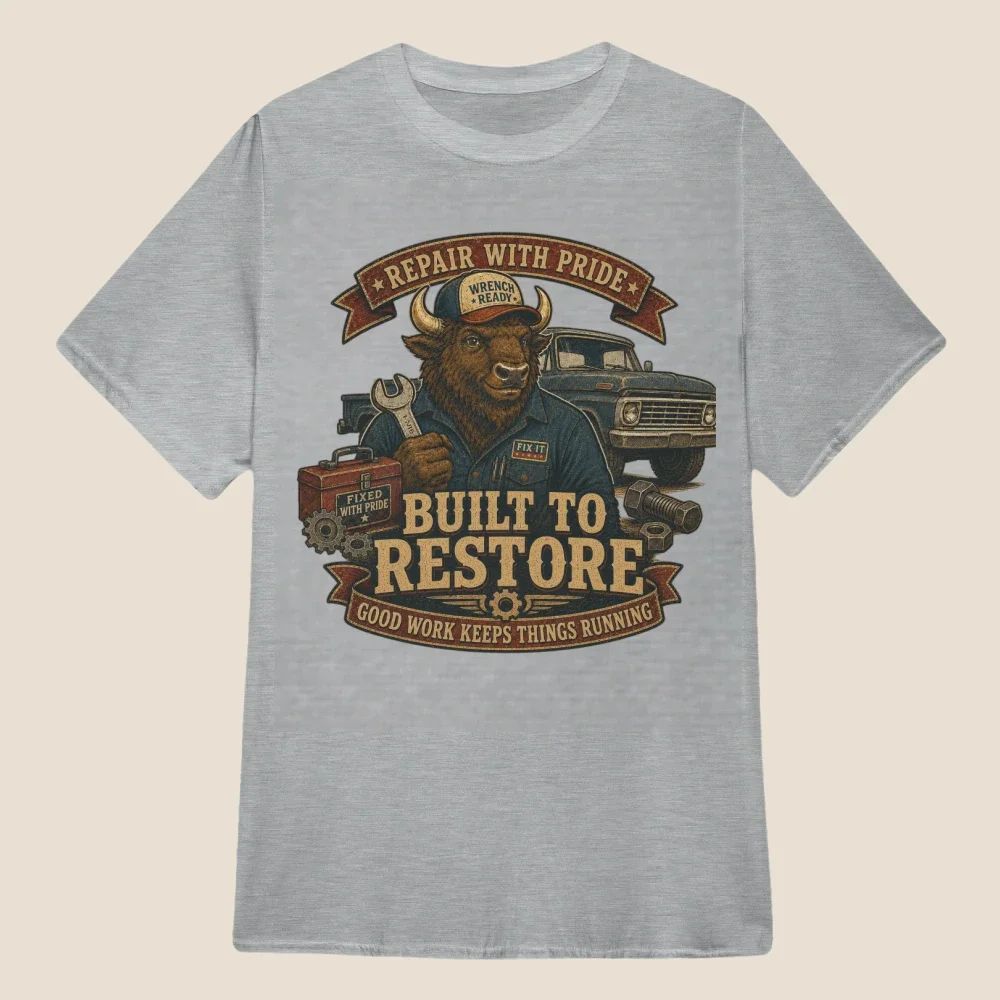 Built to Restore Bison Mechanic Vintage Graphic | Classic Unisex Tee