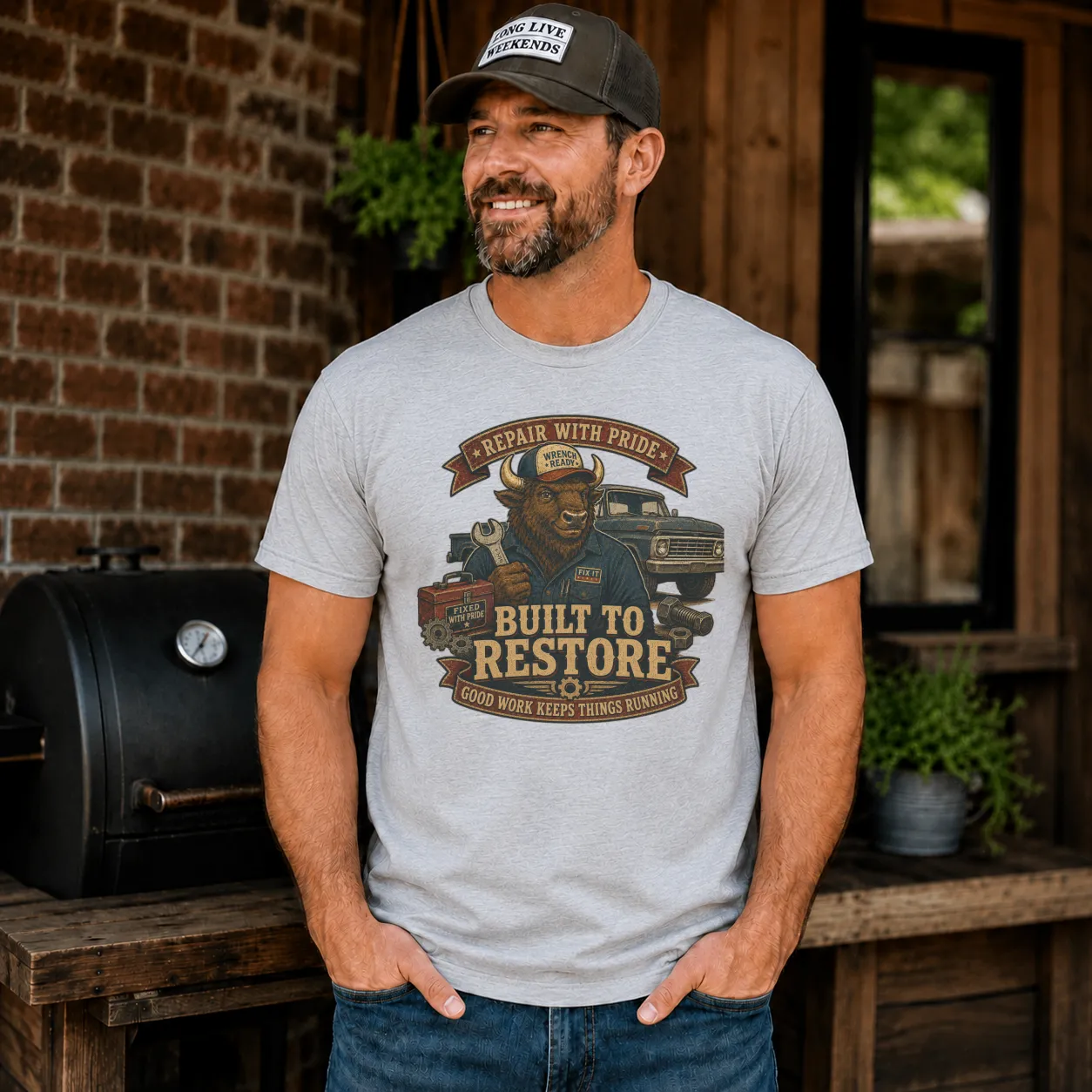 Built to Restore Bison Mechanic Vintage Graphic |Classic Unisex Tee
