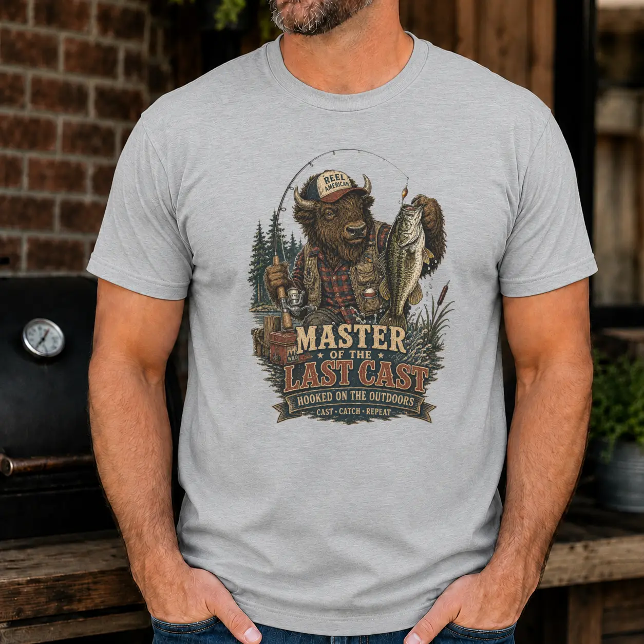 Master of the Last Cast Bison Fishing Vintage Graphic |Classic Unisex Tee