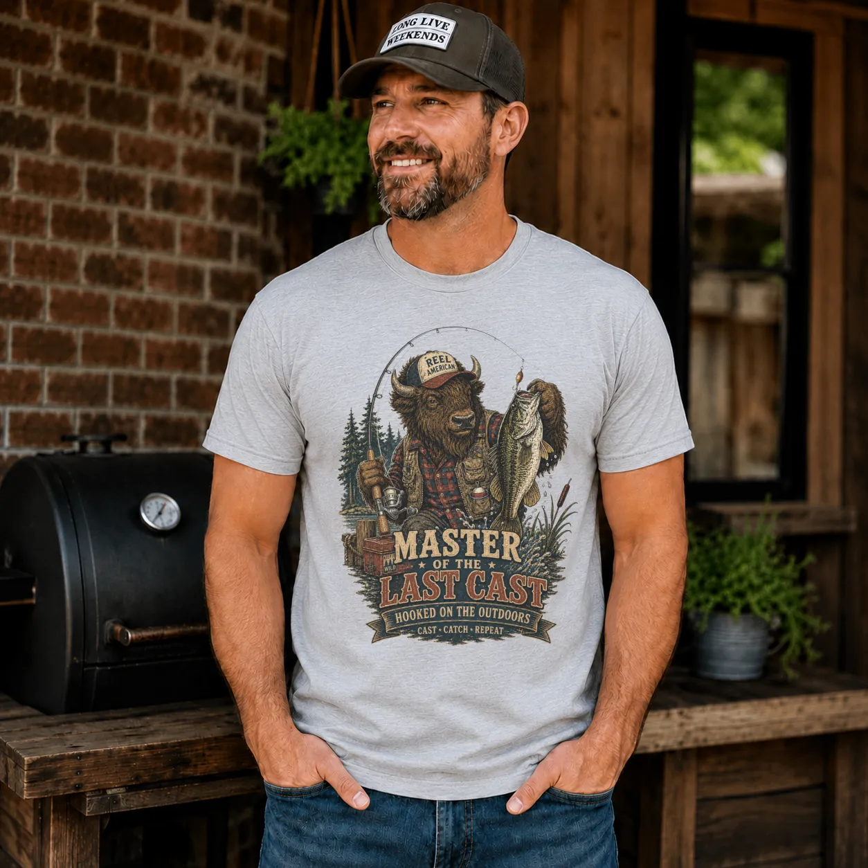 Master of the Last Cast Bison Fishing Vintage Graphic |Classic Unisex Tee