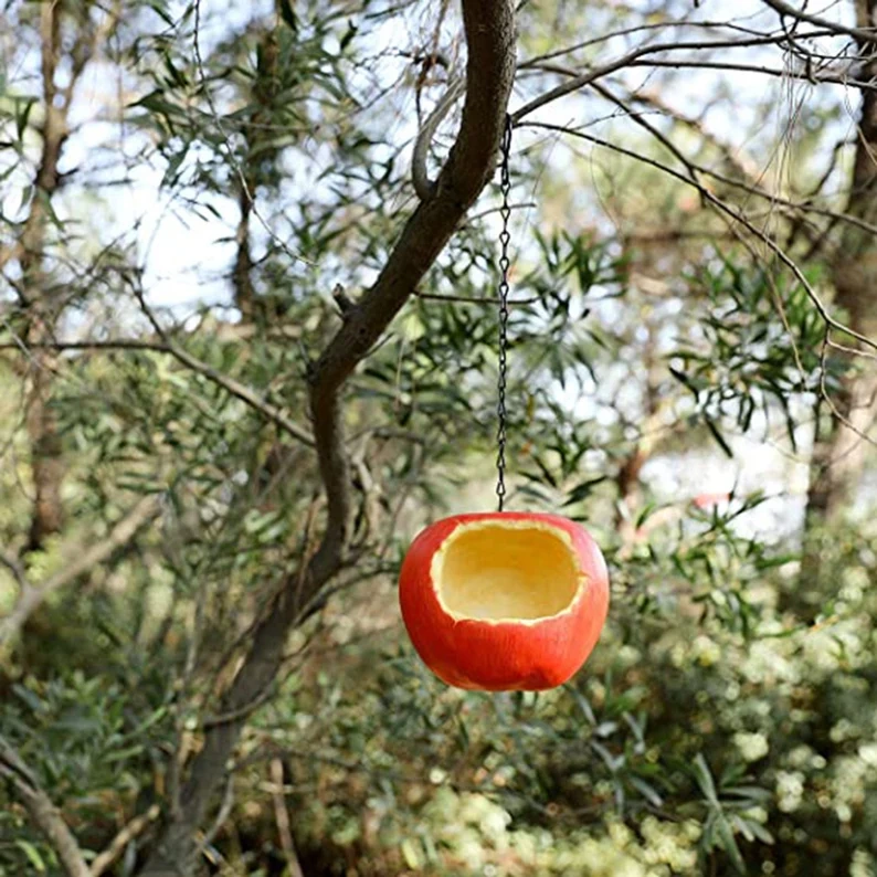 Apple-Shaped Hanging Resin Bird Feeder
