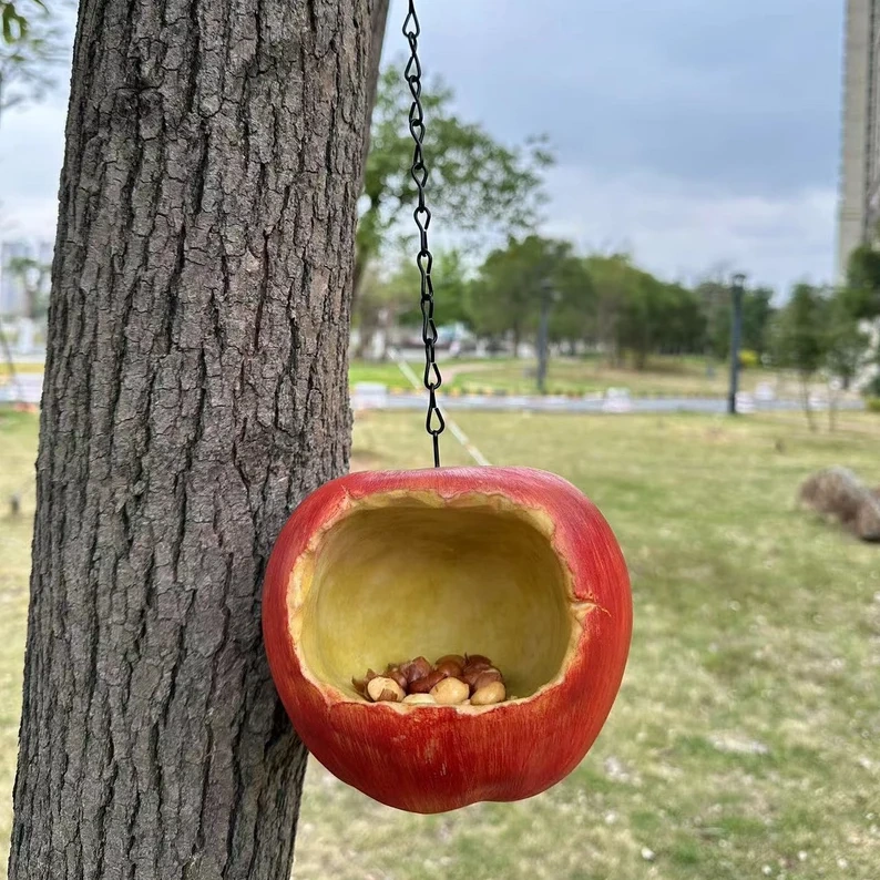 Apple-Shaped Hanging Resin Bird Feeder