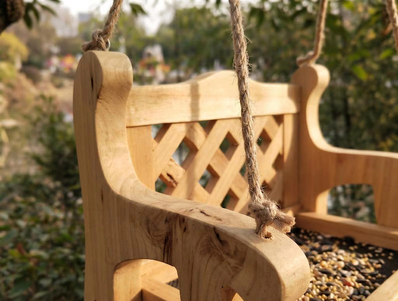 Wooden Porch Swing Hanging Bird Feeder