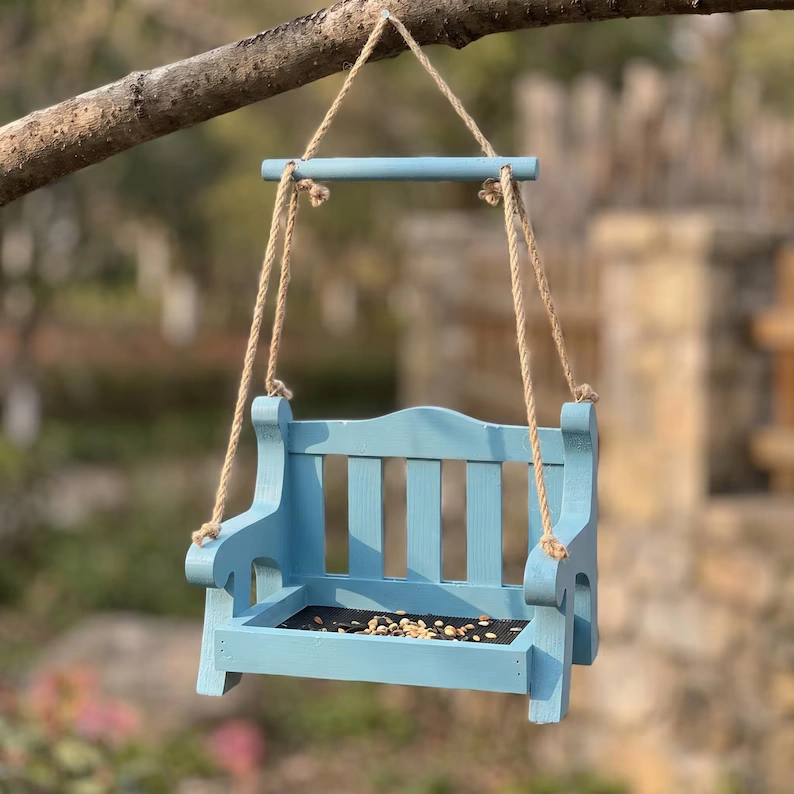 Wooden Porch Swing Hanging Bird Feeder