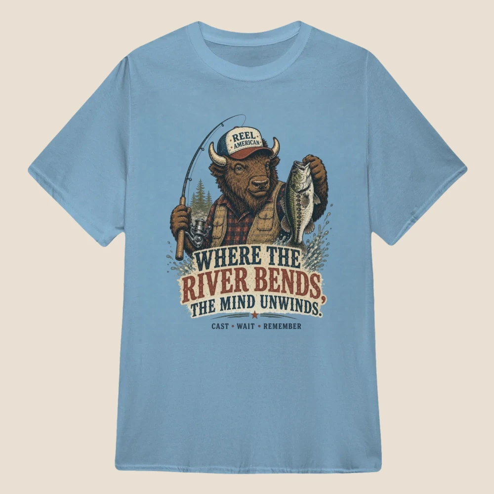 Where the River Bends Bison Fishing Vintage Graphic | Classic Unisex Tee