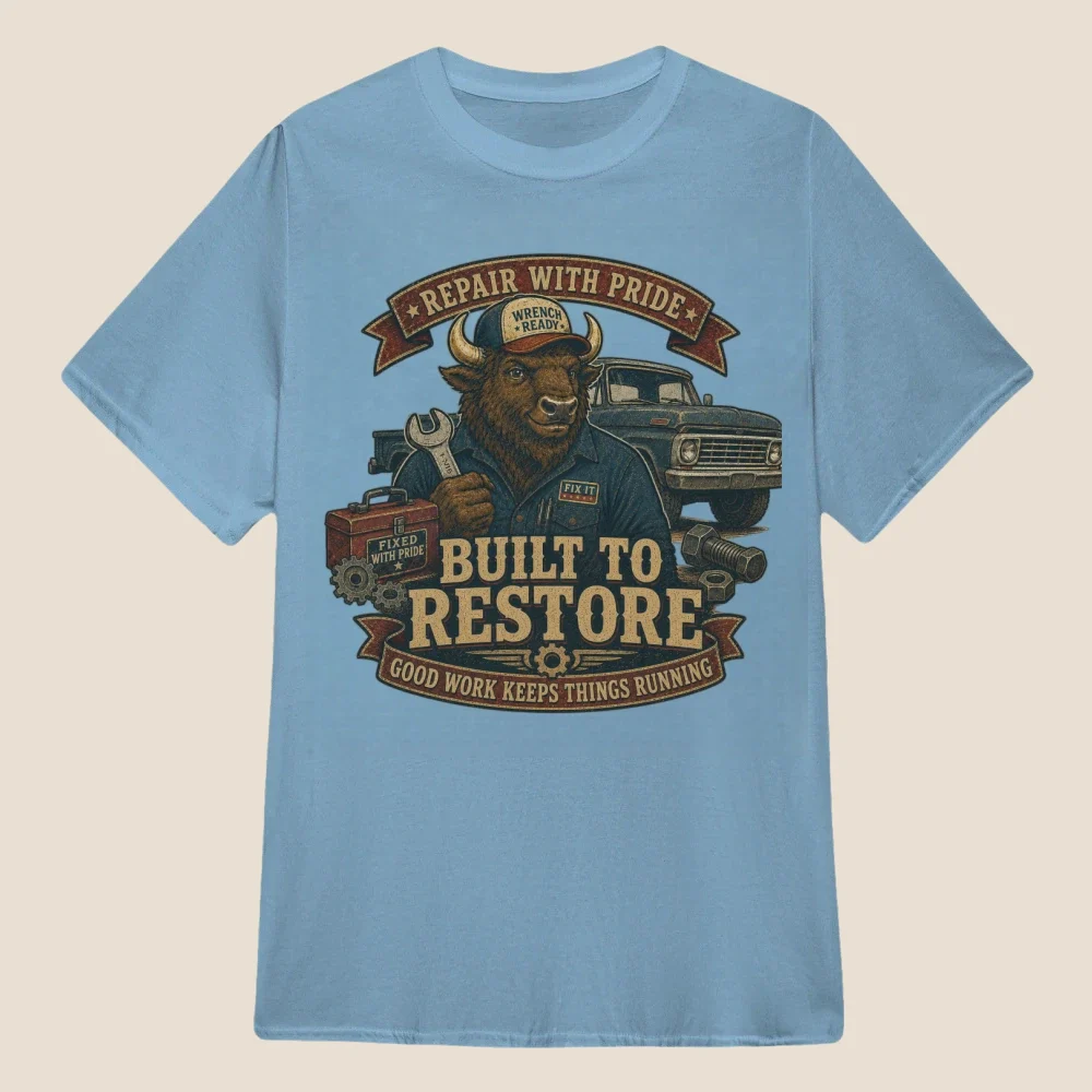 Built to Restore Bison Mechanic Vintage Graphic | Classic Unisex Tee