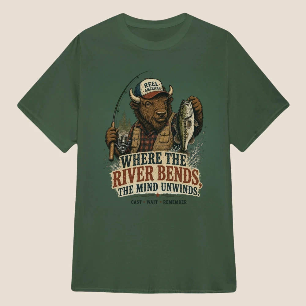 Where the River Bends Bison Fishing Vintage Graphic | Classic Unisex Tee
