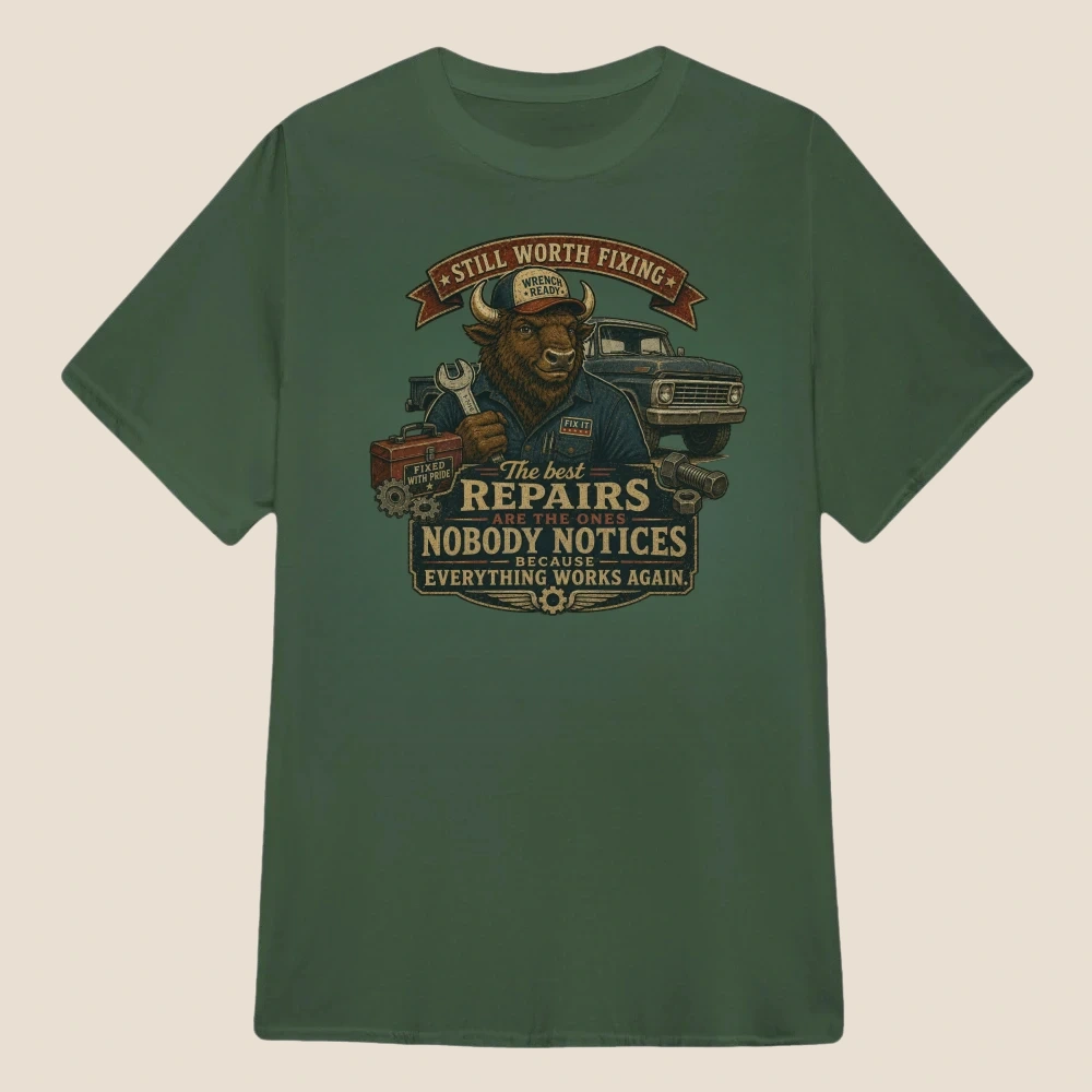 Still Worth Fixing Bison Mechanic Vintage Graphic | Classic Unisex Tee