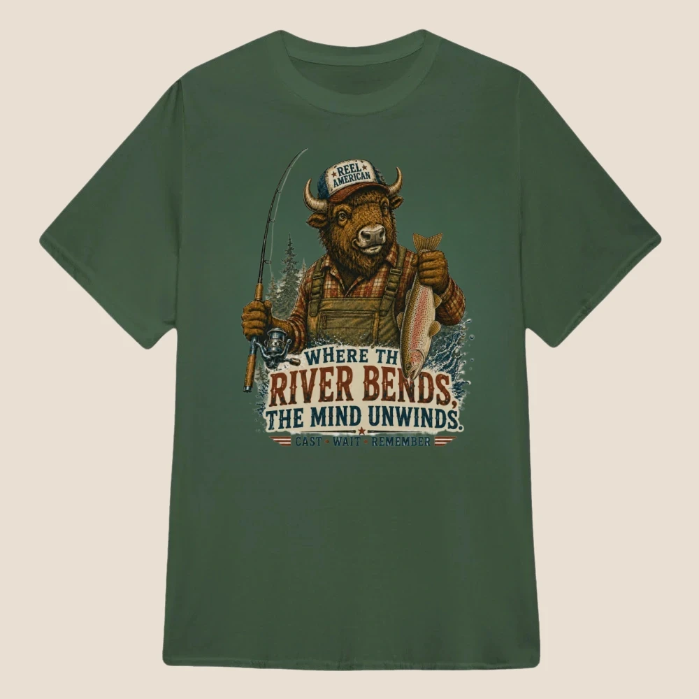 Reel American Trout Fishing Bison Graphic | Classic Unisex Tee