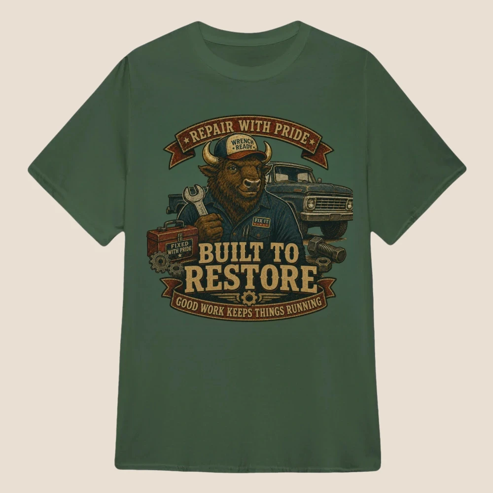 Built to Restore Bison Mechanic Vintage Graphic | Classic Unisex Tee
