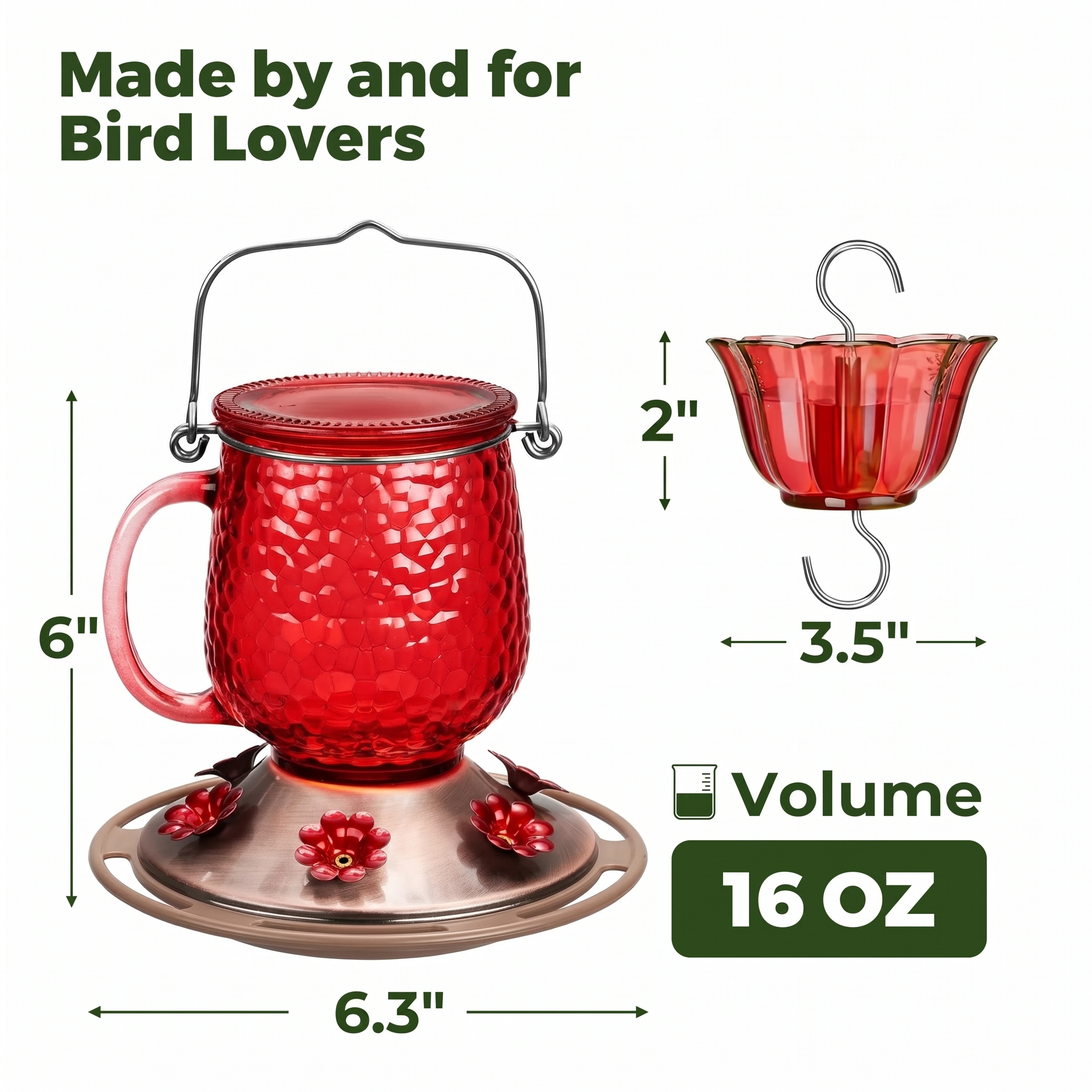 16oz Bee & Ant Proof Glass Hummingbird Feeders