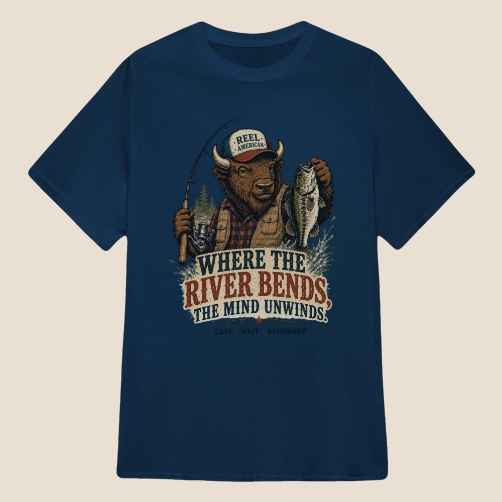 Where the River Bends Bison Fishing Vintage Graphic | Classic Unisex Tee