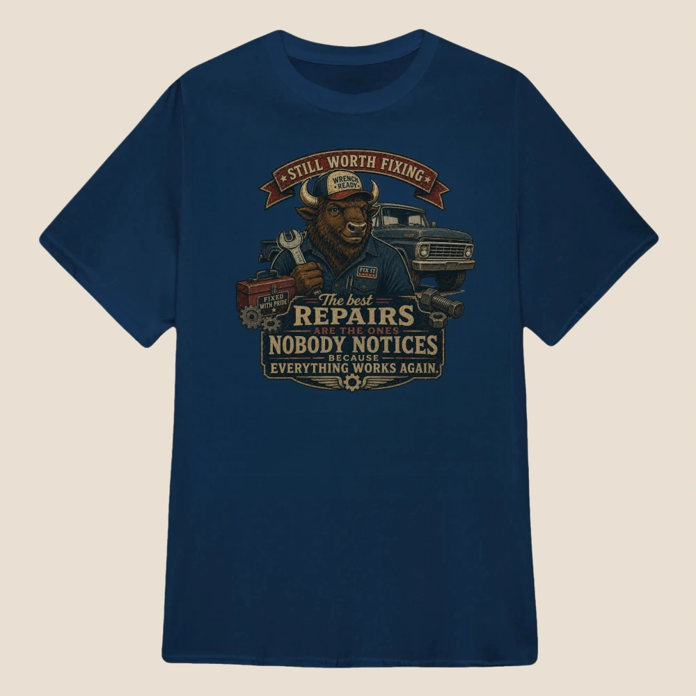 Still Worth Fixing Bison Mechanic Vintage Graphic | Classic Unisex Tee