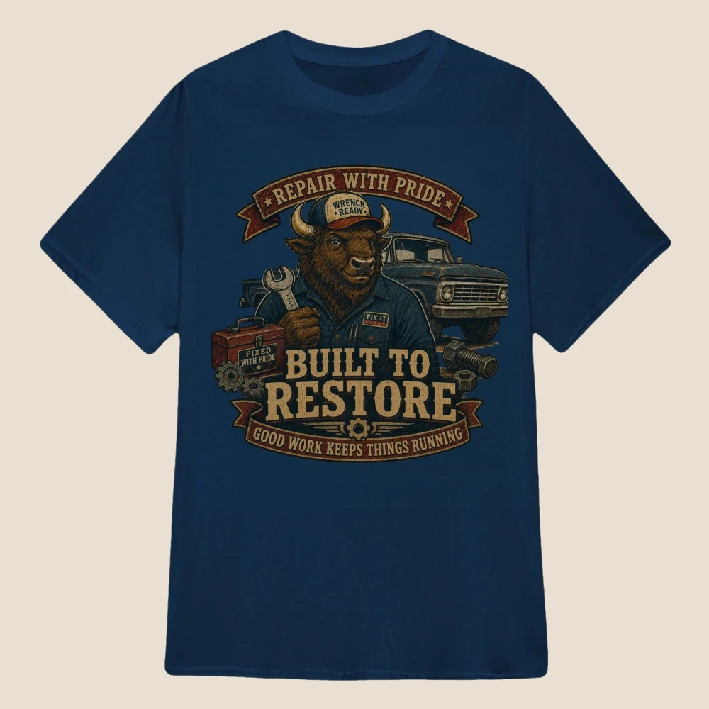 Built to Restore Bison Mechanic Vintage Graphic | Classic Unisex Tee