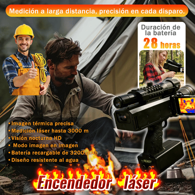Medidor Láser de Larga Distancia y Visión Nocturna Térmica | Modo Imagen en Imagen | Batería Recargable | Caza y Camping al Aire Libre