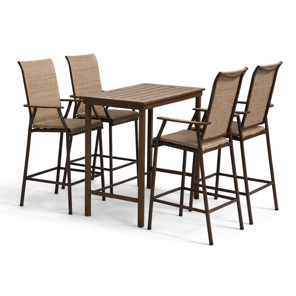 Ensemble de bar extérieur en métal marron avec table et chaises en textilène-PURE DRE AMSP ACE