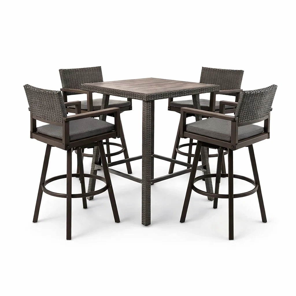 Ensemble de bar extérieur en aluminium et rotin synthétique avec table carrée et chaises-PURE DRE AMSP ACE