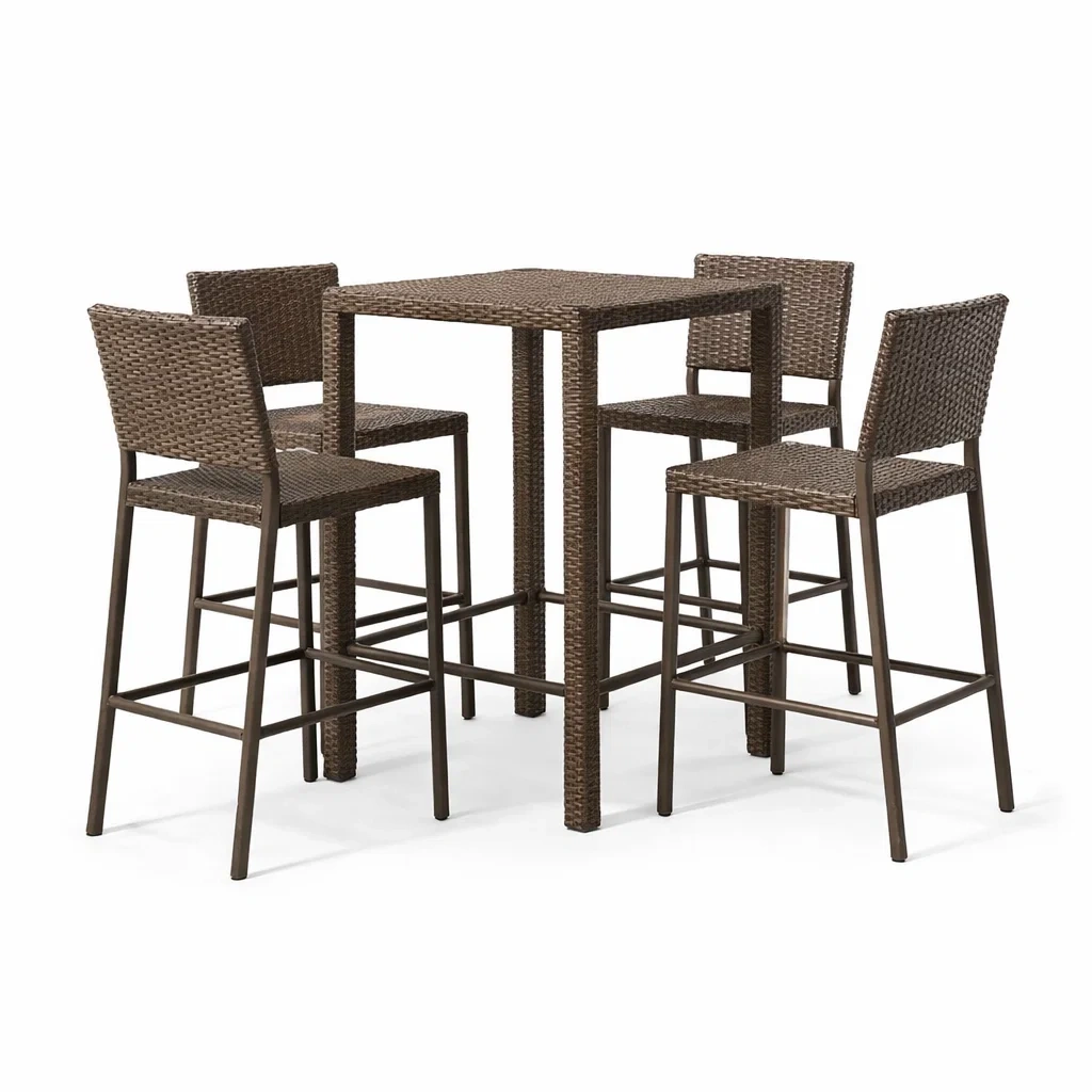 Ensemble de bar en osier synthétique marron avec table et chaises-PURE DRE AMSP ACE