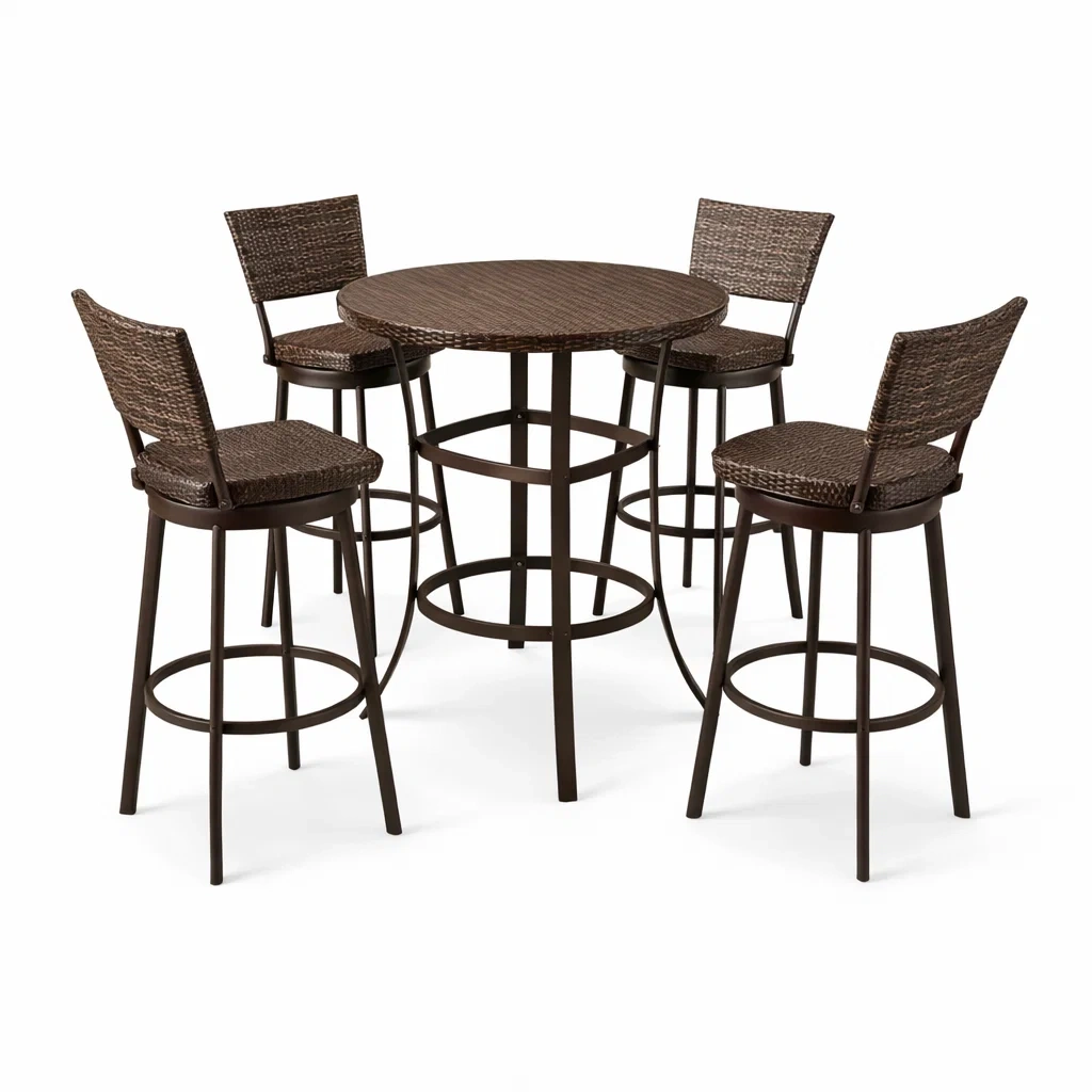 Ensemble de bar en métal et rotin synthétique marron avec table haute et chaises-PURE DRE AMSP ACE