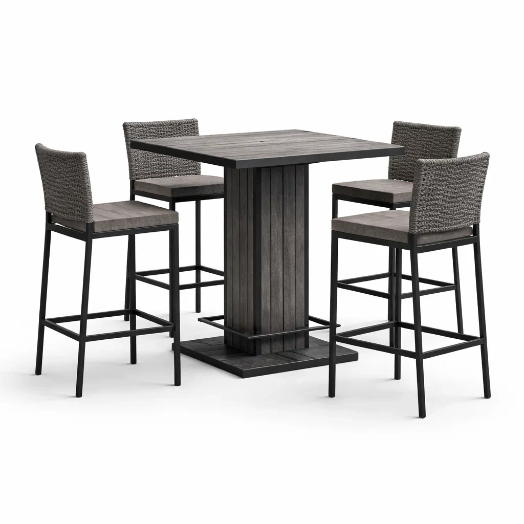 Ensemble de bar en bois et métal noir avec table haute et chaises-PURE DRE AMSP ACE