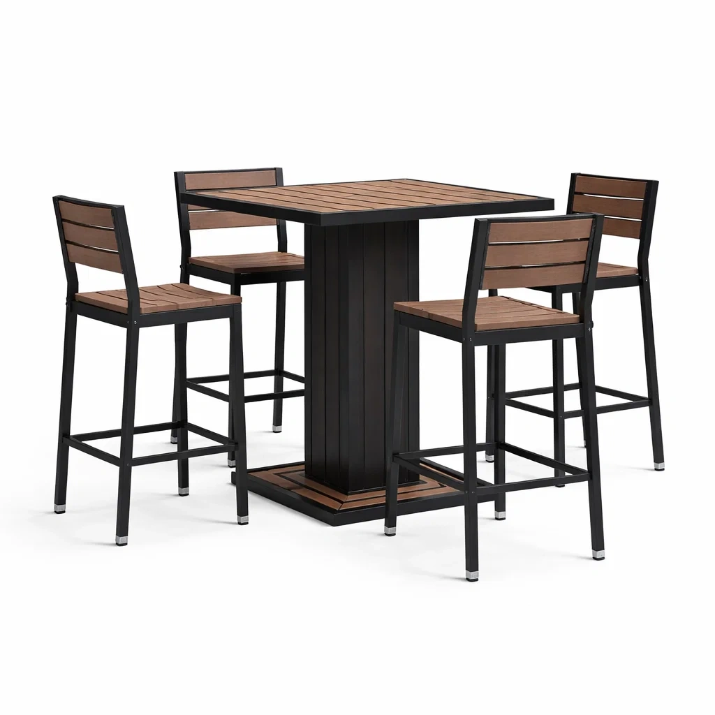 Ensemble de bar en métal et bois marron et noir avec table haute et chaises-PURE DRE AMSP ACE